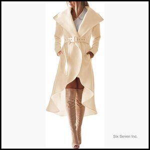 Winter Wool Trench Coat with Belt Large Collar High Low Jacket